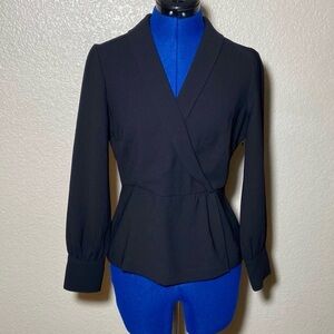J. Crew Black Draped Wrap-Front Blouse